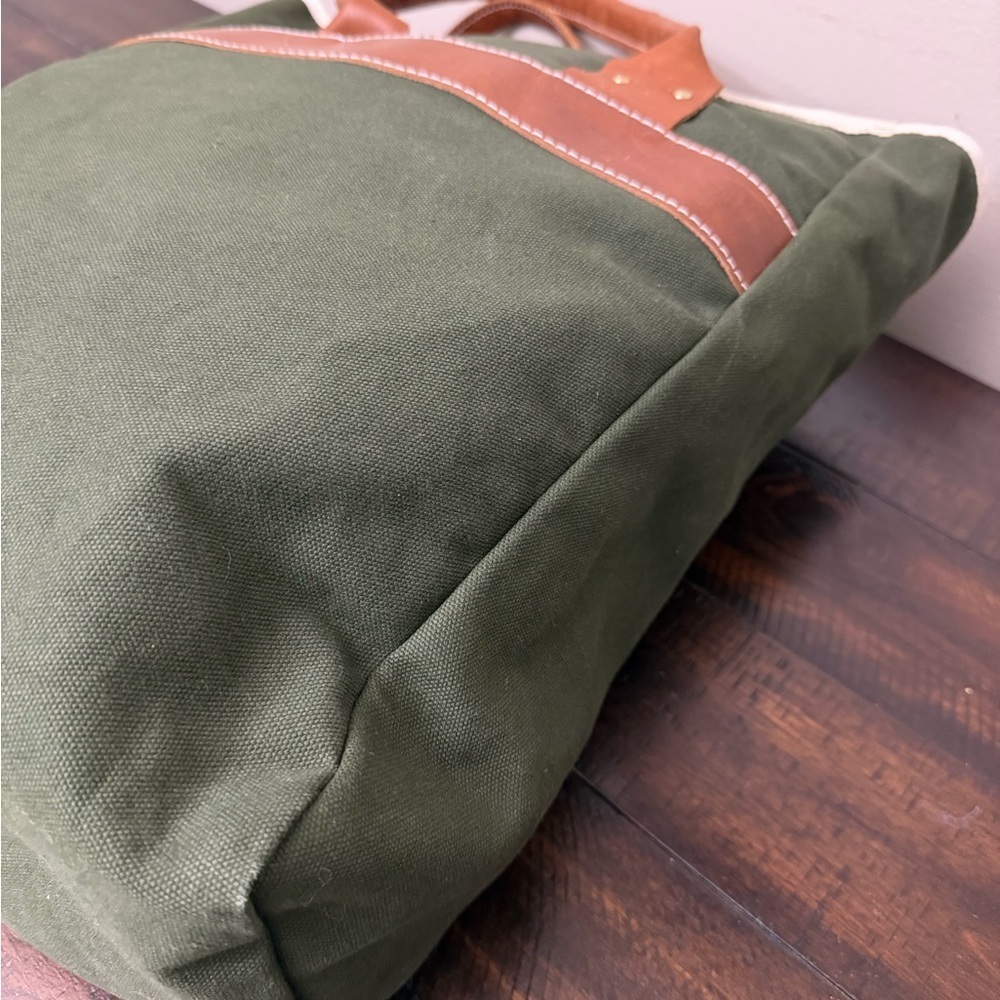 Rugged Green and Brown Canvas Tote Bag - Picture 6 of 6